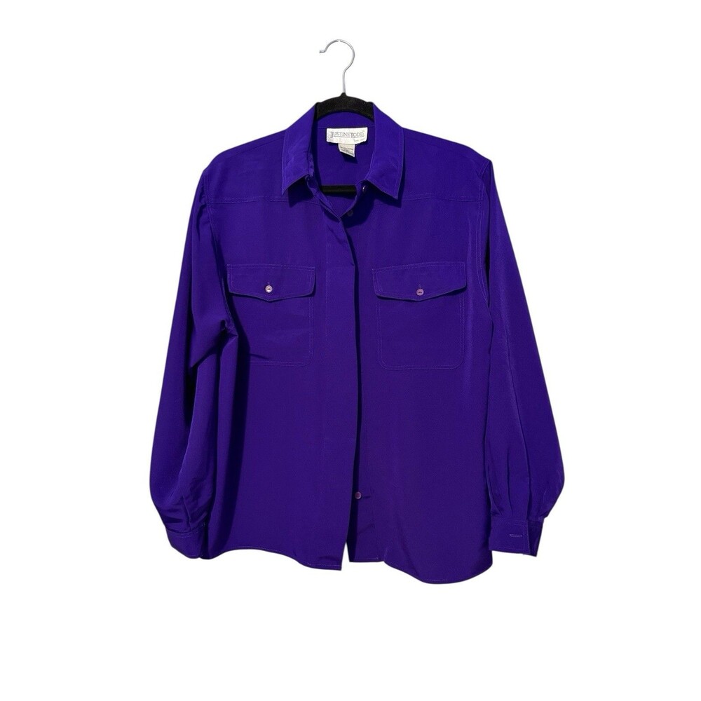 Justine Todd Blouse Size 16 Purple Vintage Retro Modest